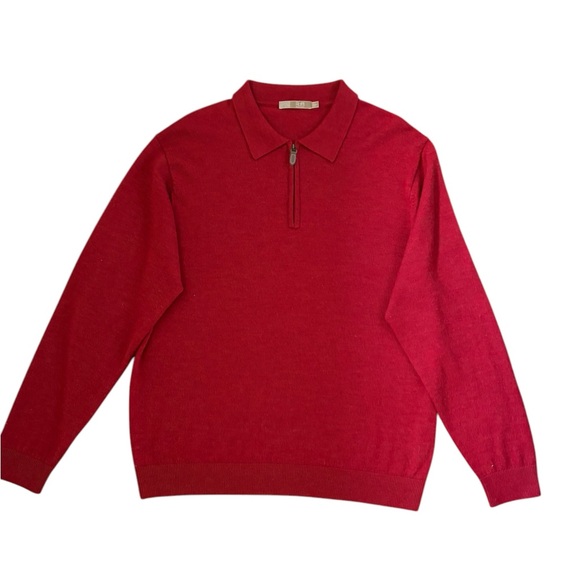 Raffi Other - Raffi 100% Merino Wool Classic Quarter Zip Collared Sweater Red Size L